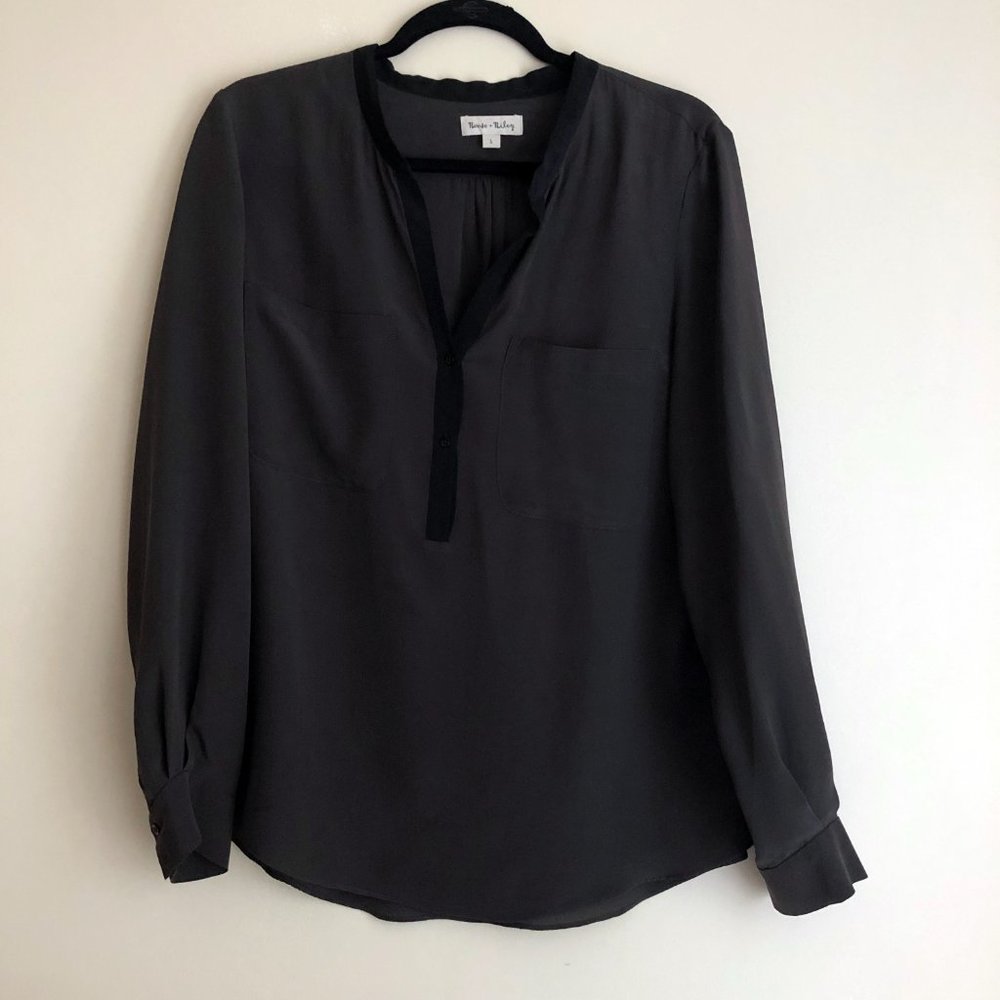 Reese + Riley 100% Silk Blouse in Charcoal | Size 1 - Picture 5 of 12